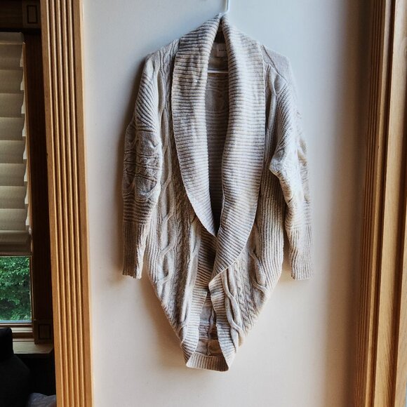 Pink Rose Beige Chunky Cable Knit Angled Open Cardigan Size XL - Picture 6 of 15